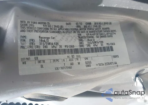 2012 Ford Focus Se from USA, damaged, VIN 1FAHP3F24CL470274